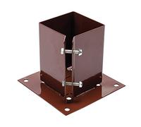 Loops 100 x 100mm Bolt Down Fence Post Base Plate Shoe - Flat Hard Ground Mount Bracket - Brown Powder Coated Steel - Square Wedged Holder Stand - Concrete Flags & Courtyards