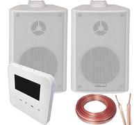 Loops 100W Speaker System - Bluetooth In-Wall Mounted Amplifier - 2x 60W 3" White Wall/Bookshelf Speaker Kit - Wireless Music Streaming Amp