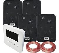 Loops 100W Speaker System - Bluetooth In-Wall Mounted Amplifier - 4x 70W 4" Black Wall/Bookshelf Speaker Kit - Wireless Music Streaming Amp