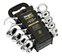 Loops 10pc STUBBY Short Handled Combination Spanner Set 12 Point Metric Ring Open Head Loops Multicolor