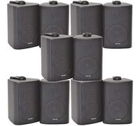 Loops 10x (5 Pairs) - 70W 2 Way Black Wall Mounted Stereo Speakers & Brackets - 4” 8Ohm - Compact Background Music Loudspeakers For HiFi Surround Sound & Streaming