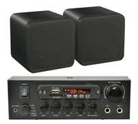Loops 110W Bluetooth Amplifier & 2x 80W Black Shelf Speakers Compact Wireless HiFi Kit