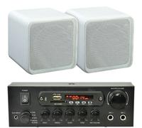 Loops 110W Bluetooth Amplifier & 2x 80W White Shelf Speakers Compact Wireless HiFi Kit
