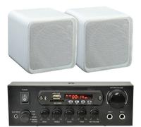 Loops 110W Bluetooth Amplifier & 2X 80W White Shelf Speakers Compact Wireless Hifi Kit