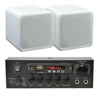 Loops 110W Bluetooth Amplifier & 2x 80W White Shelf Speakers Compact Wireless HiFi Kit Loops White