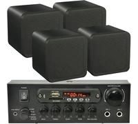 Loops 110W Bluetooth Amplifier & 4x 80W Black Speakers Background Wireless HiFi Kit