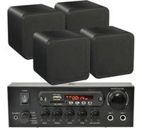 Loops 110W Bluetooth Amplifier & 4X 80W Black Speakers Background Wireless Hifi Kit
