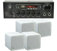 Loops 110W Bluetooth Amplifier & 4x 80W White Shelf Speakers Compact Wireless HiFi Kit