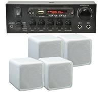 Loops 110W Bluetooth Amplifier & 4X 80W White Shelf Speakers Compact Wireless Hifi Kit