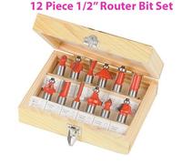 Loops 12 Piece 1/2" Inch TCT Router Bit Set Woodwork Cutting Wooden Case Loops Multicolor