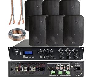 Loops 1200W Multi Zone Bluetooth Sound System | 6 Channel HiFi Matrix Amplifier Amp Kit | 6x 200W Black Wall Mount Speakers | Powerful Loud Wireless Music Streaming