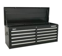 Loops 1265 x 435 x 490mm BLACK 10 Drawer Topchest Tool Chest Lockable Storage Cabinet Loops Black