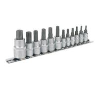 Loops 12pc TRX Star Socket Bit Set - 1/4" 3/8" 1/2" Square Drive - T10 to T60 TORX Kit Loops Multicolor