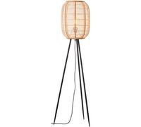 Loops 1325mm Floor Lamp - Natural Linen Bamboo & Matt Black Modern Handmade Wood - Standing Led Light Base