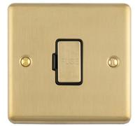Loops 13A Dp Unswitched Fused Spur Wall Plate Satin Brass With Black Insert