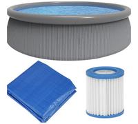 Loops 15Ft Round Garden Swimming Pool With Pump And Accessories - Durable Grey Rattan Design