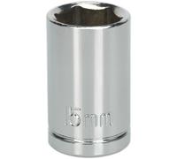 Loops 15mm Chrome Plated Drive Socket - 1/2" Square Drive - High Grade Carbon Steel in Metallics Loops Metallics