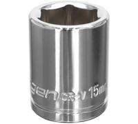 Loops 15mm Chrome Plated Drive Socket - 3/8" Square Drive - High Grade Carbon Steel in Metallics Loops Metallics