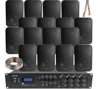 Loops 1600W Bluetooth Sound System 16X 200W Black Wall Speaker 8 Zone Matrix Amplifier