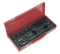 19 Piece Impact Socket Set - 1/2" Sq Drive - Extension Bar 3/4" Adaptor & Joint