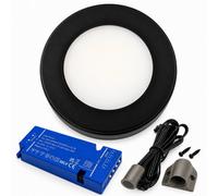 Loops 1X 24V Dimmable Black Round Surface Mounted Led Under Cabinet Light And Driver Kit, 3 White Colours