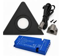 Loops 1X 24V Dimmable Black Triangle Surface Mounted Led Under Cabinet Light And Driver Kit, 3 White Colours