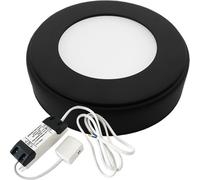 Loops 1x MATT BLACK Round Surface or Flush Under Cabinet Kitchen Light & Driver Kit - Natural White LED
