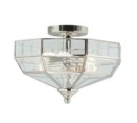 2 Bulb Semi Flush Light Highly Polished Nickel Finish LED E27 60W Bulb