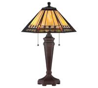 2 Bulb Table Lamp - Tiffany Style Coloured Glass - Metal Base - Bronze Patina - LED E27 60W Bulb