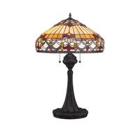 Loops 2 Bulb Table Lamp Tiffany Style Coloured Glass Vintage Bronze Base LED E27 60W in Clear Loops Clear