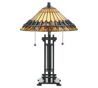 Loops 2 Bulb Table Lamp Tiffany Style Coloured Glass Vintage Bronze Base LED E27 60W in Clear Loops Clear