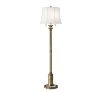 Loops 2 Bulb Twin Floor Lamp Pull On Off-Switch White Linen Shade Bali Brass E27 60W Loops White