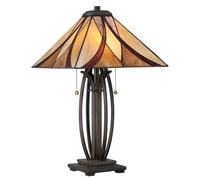 Loops 2 Bulb Twin Table Lamp Tiffany Style Coloured Glass Valiant Bronze LED E27 60W in Clear Loops Clear