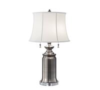 Loops 2 Bulb Twin Table Lamp True White Cotton Linen SHade Antique Nickel LED E27 60W in Metallics Loops Metallics