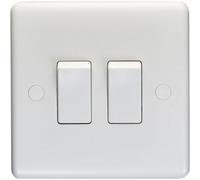 Loops 2 Gang Double 10A Light Switch 2 Way - White Plastic Wall Plate Outlet Rocker