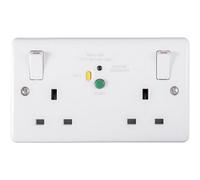 Loops 2 Gang Double 13A Swithed Uk Plug Socket - 30Ma Passive Rcd White Safety Outlet