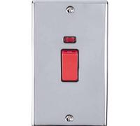 Loops 2 Gang Double 45A Dp Switch & Neon - Polished Chrome & Black Trim Vertical Plate