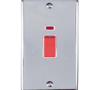 Loops 2 Gang Double 45A Dp Switch & Neon Polished Chrome & White Trim Vertical Rocker