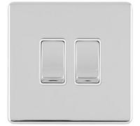 Loops 2 Gang Double Light Switch Screwless Polished Chrome 2 Way 10A Metal Rocker Slim