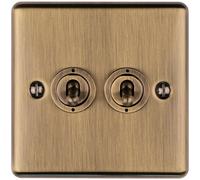 Loops 2 Gang Double Retro Toggle Light Switch Antique Brass 10A 2 Way Lever Plate