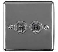 Loops 2 Gang Double Retro Toggle Light Switch Black Nickel 10A 2 Way Lever Plate