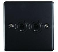 Loops 2 Gang Double Retro Toggle Light Switch Matt Black 10A 2 Way Lever Plate