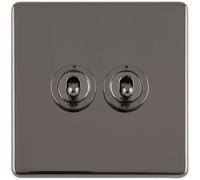 Loops 2 Gang Double Retro Toggle Light Switch Screwless Black Nickel 10A 2 Way Lever