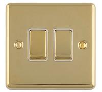 Loops 2-Gang Double Rocker Light Switch Polished Brass With White Trim 10A 2-Way