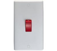 Loops 2 Gang Double Vertical 45A Dp Cooker Switch - White Plastic Red Oven Appliance