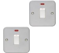 Loops 2 Pack 1 Gang 20A Single Light Switch & Neon Heavy Duty Metal Clad Dp Appliance