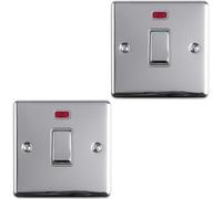 Loops 2 Pack 1 Gang 20A Single Light Switch & Neon Polished Chrome & Grey 2 Way Rocker