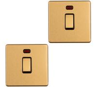 Loops 2 Pack 1 Gang 20A Single Light Switch & Neon Screwless Satin Brass 2Way Rocker