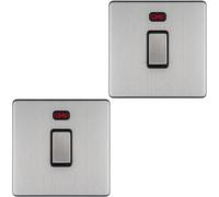 Loops 2 Pack 1 Gang 20A Single Light Switch & Neon Screwless Satin Steel 2Way Rocker