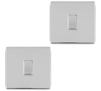 Loops 2 Pack 1 Gang 20A Single Light Switch Screwless Polished Chrome 2Way Slim Rocker